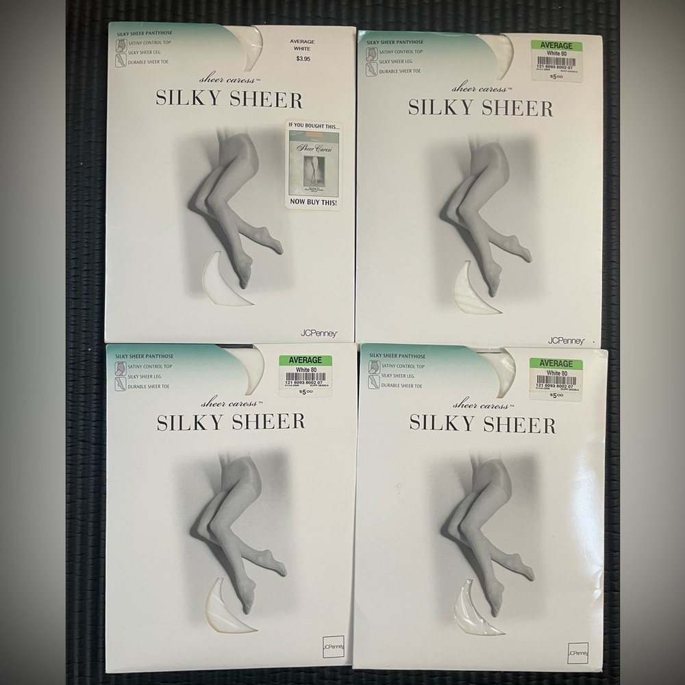 4 Pairs Sheer Caress Silky‎ Sheer Pantyhose Sanity Control Average Size White 80